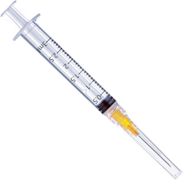 100 Pack 3ml/cc Luer Lock Plastic Syringe with 25Ga Needle, Lab Measuring Tools for Industrial Dispensing