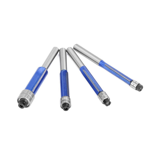 4Pcs Trimming Set, 1/4 Inch Set Woodworking,1/4", 5/16", 3/8", 1/2" Top Double Bearing Flush Router Bits Shank Bottom