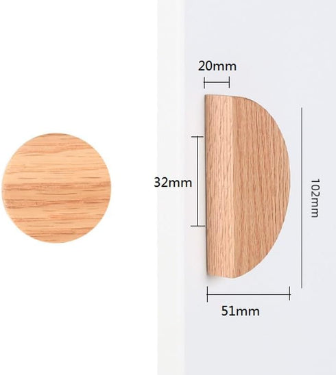 Ryanang 2Pcs 64Mm Oak(Oak,32mm) Wooden Drawer Knobs Semi Circular Door Wardrobe Shoe Cabinet Bedside Log Single Hole