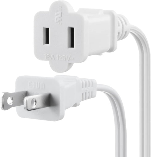 US AC Power Extension Cable Cord, SPT-2 16AWG/2C 125V 13A, 2-Prong Polarized Male to Female Extension Cord, 10 ft, White