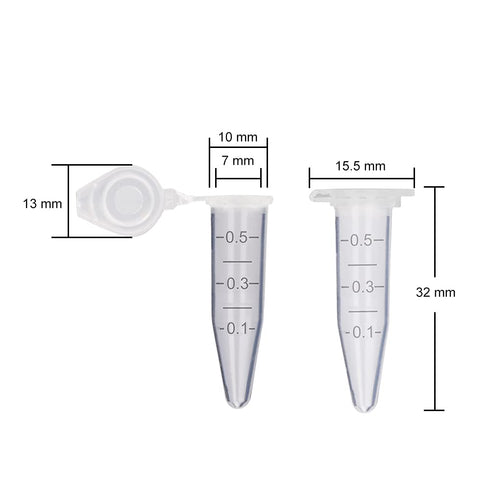 stonylab Micro Centrifuge Tubes, 0.5ml Graduated Clear Plastic Vials with Flat-Top Snap Cap, Pack of 500