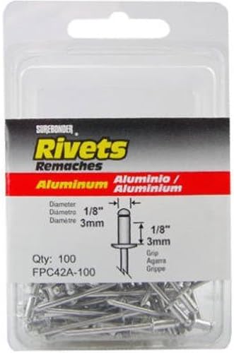 FPC FPC42A-100 100 Pack 1/8" Diameter Short Aluminum Rivet, Grip Range: .063" - .125"
