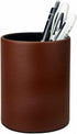 Pen Pencil Holder Cup Container PU Leather Desk Organizer Stand Decor Brush Scissor Holder Decoration Office Desk Home School (3.3" x 3.3" x 4", Brown) by Fosinz