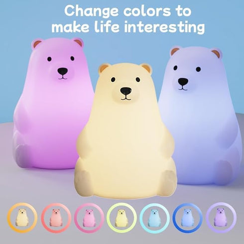 DNBFLLK 3 Polar Bear Silicone Night Light for Kids Nursery Bedroom - Tap Control, Adjustable Brightness, USB