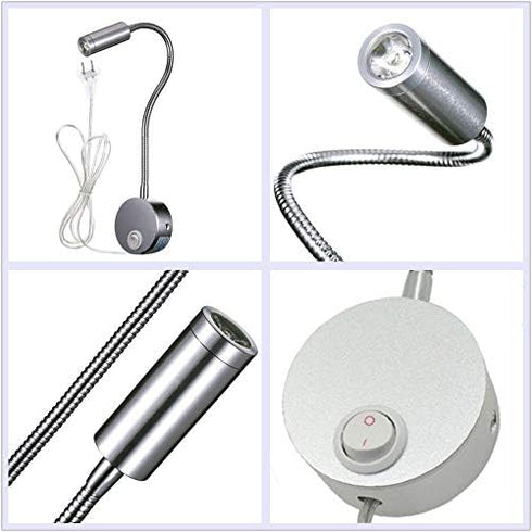 WeFoonLo 3W (01 Wall Mounted Reading Light Flexible Gooseneck LED Sconce Lamp with Plug & Switch for Bedroom, Office