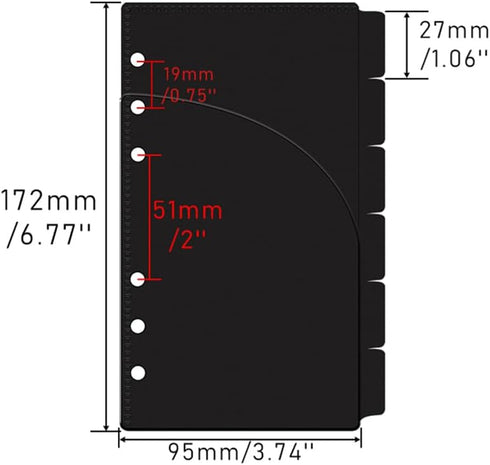 NatSumeBasics 12pcs Black A6 Binder Pocket Dividers with Label Sticker for 6 Ring Budgeting Binder Inserts