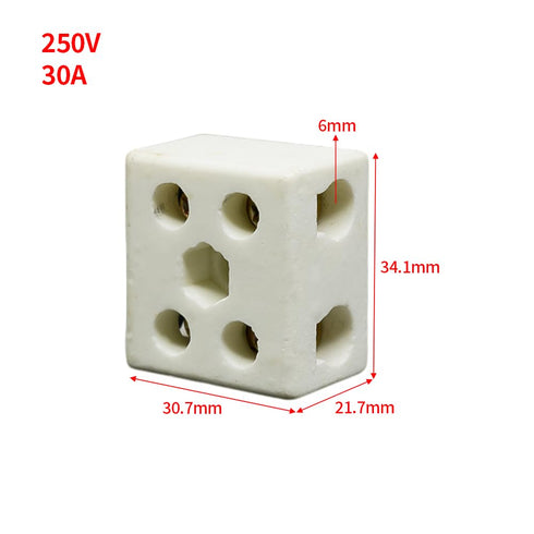 2 30A 250V 6mm Situations(4pcs) Way Ceramics Terminal Blocks, High Temp Porcelain Ceramic Connectors with Inlet