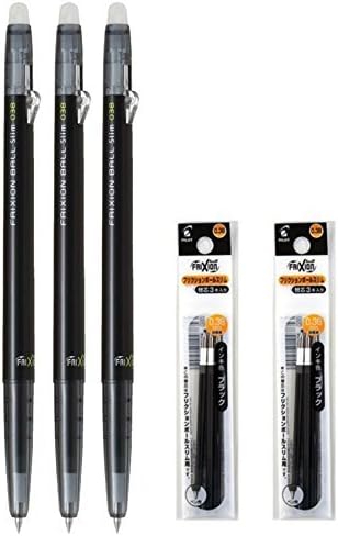 Pilot FriXion Ball Slim 038 Retractable Erasable Gel Ink Pen, 0.38mm, Black Ink, 3 Pens & 6 Refills