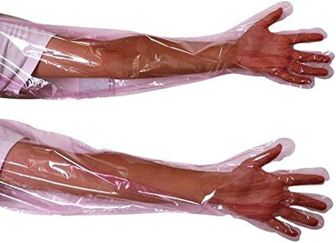 50Pcs Disposable Soft Plastic Film Gloves, Full Arm Livestock Gloves 35.5inch for Field Dressing & Insemination