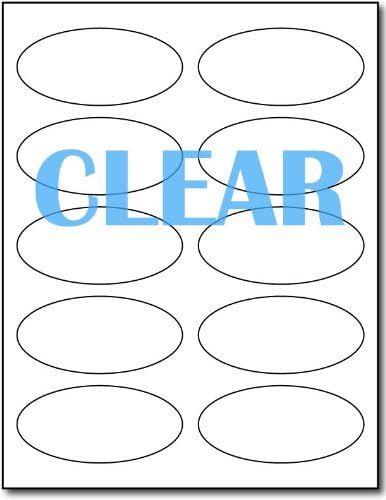 Crystal Clear Labels for Laser Printers - Medium Oval Size (1 3/4" x 3 3/4") - 10 Sheets / 100 Labels