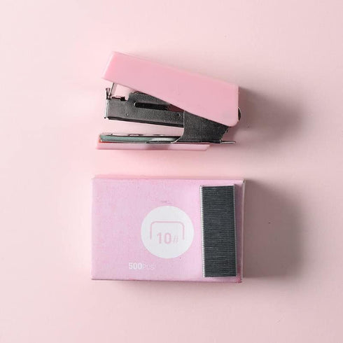 Pink Mini Stapler with Staples, Portable Binding Machine, Morandi Color Metal Stapler Set for Office