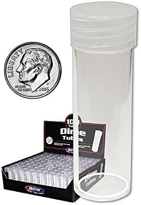 BCW Coin Tubes for Dimes, 100ct, Durable Plastic Holders for Coin Collecting Supplies