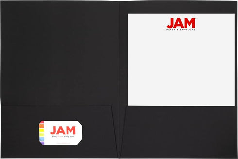 JAM PAPER Two Pocket Textured Linen Presentation Folders - Letter Size Business Folder - Black - 6/Pack