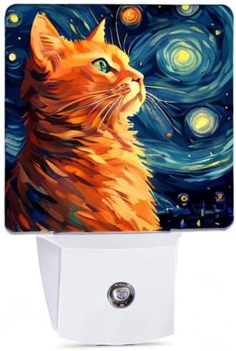Cat Night Light, Lonely Ginger Cat Night Lights Plug into Wall Decor for Bedroom, Bathroom, Hallway, Kitchen, Dusk