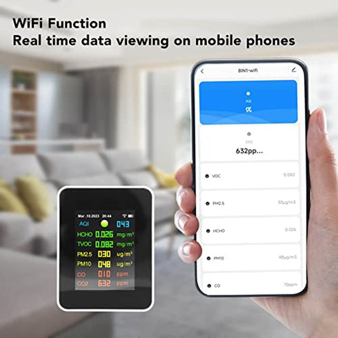 9 in 1 Air Quality Monitor, PM2.5, PM10, HCHO, CO, CO2, Temperature and Humidity Multifunctional Monitor