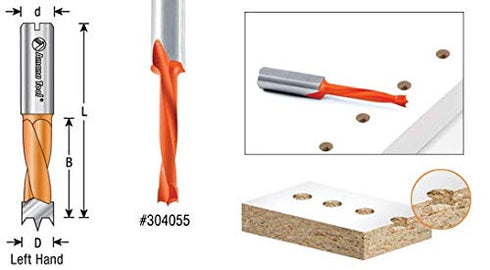 Amana Tool 304075 Carbide Tipped Brad Pt Boring Bit L/H 7.5mm Dia x 70mm Long x 10mm