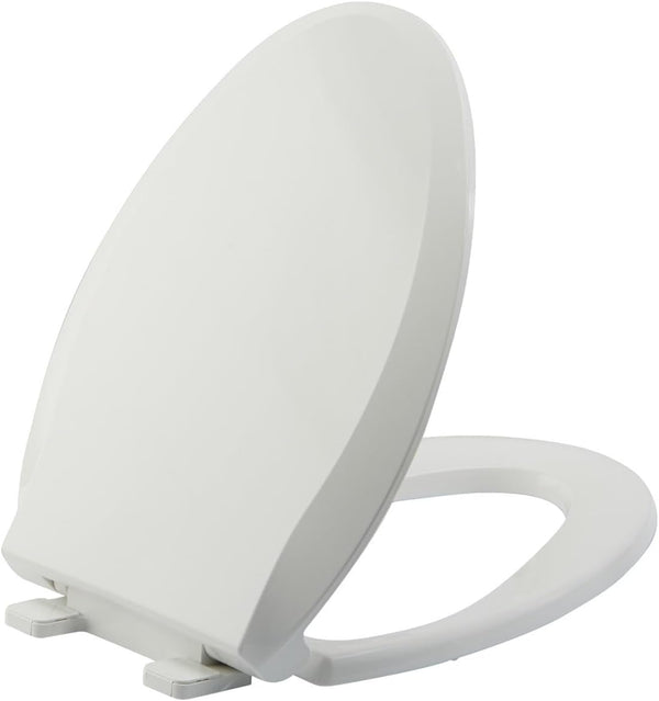 JINGZE Elongated Toilet Seat Slow Close, Quiet Toilet Seat Cover with Never Loosen