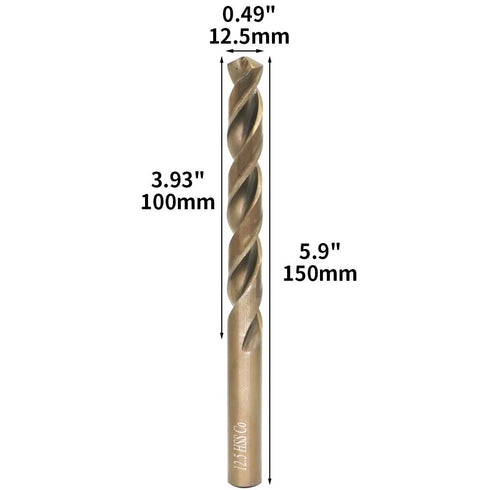 M35 Cobalt Drill Bit Set, 12.5mm, 5 Pieces for Hard Metals, Exceptional Heat Resistance, Industrial-Grade HSS-CO