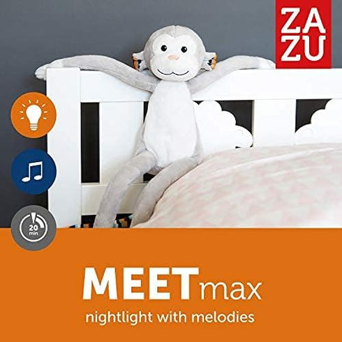 Zazu Kids Nightlight Plush Toy - Max The Monkey Stuffed Animal Night Light with Soothing Sound Machine for Babies