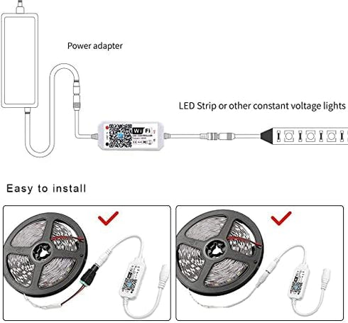 TOPXCDZ 12-24V 96W LED Smart WiFi Controller, Single Color LED Strip Lights WiFi Controller Compatible with Android