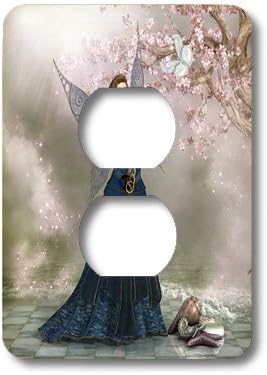 3dRose Fairy Holding a Butterfly in Her Hand on a Fantasy Landscape Light Switch Cover