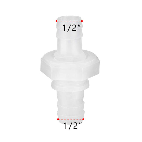 Quickun 1/2" Plastic Hex Straight Union Adapter Fitting, Hose Barb Thru-Bulkhead for Water/Fuel/Air (Pack of 2)
