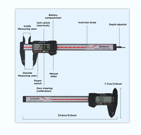 Electronic Digital Caliper and Measuring Tape, 6 Inch/150mm Micrometer with Large LCD Screen, 60 Inch/150cm Measuring