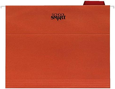 School Smart Hanging File Folders, Letter Size, 1/5 Cut Tabs, Red, Pack of 25 for Organized Storage