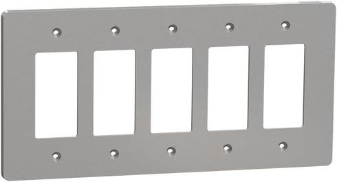 Telemecanique Sensors X Series Wall Plate for Outlet and Light Switch, Mid Size Plus 5 Gang, Matte Gray by Schneider Electric