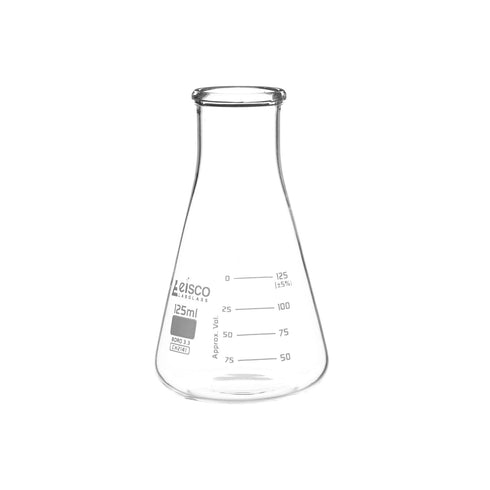 Erlenmeyer Flask, 125mL Wide Neck, ASTM Dual Graduated Scale, Borosilicate Glass for Laboratories and Home Use