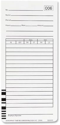 Acroprint 09-9111-000 Totalizing Payroll Recorder Time Cards ES1010, Pack of 100 Cards, Numbered,