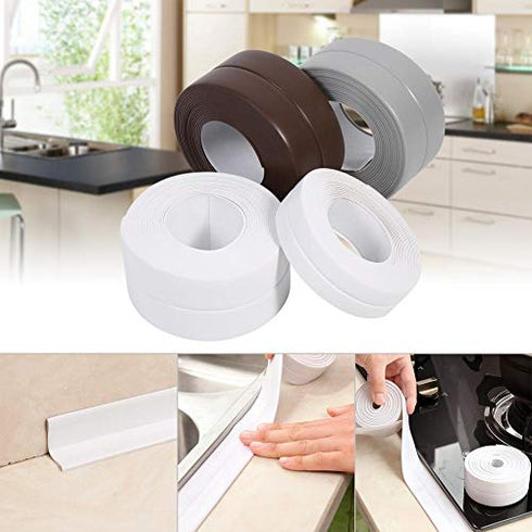 Sealing Strip, 3 Colors 3.2M Adhesive Bath and Wall Length Tape CaulkSelf Sink Basin Trim Kitchen (38mm Gray)