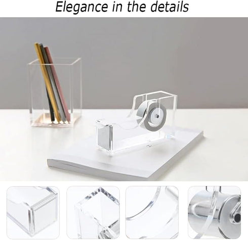 Office Desk Accessories Set - Acrylic Stapler Set with Staple Remover, Tape Holder, Pen Holder, Clips, and Staples