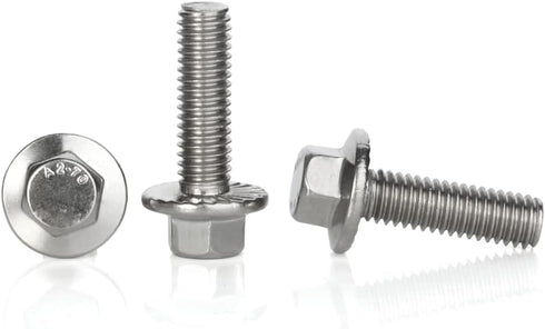 Flanged Hex Head Bolts M6-1.0 x 20mm, 25 PCS, Stainless Steel 18-8 (304), Plain Finish