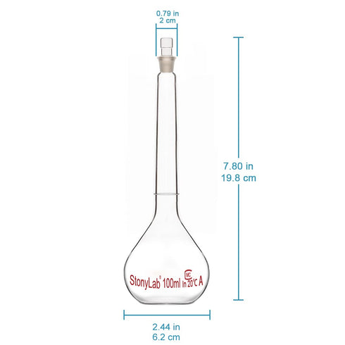 stonylab Class A Glass Volumetric Flask with Stopper, Borosilicate Heavy Wall, 100 ml Tolerance ±0.10 ml