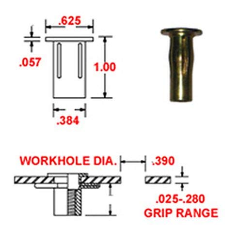 S25MG280 Steel PRE-BULBED Shank, Multi-Grip Rivet-NUT Gold ZINC Finish, 1/4-20 X .020-.280 Grip Range, Pack of 25
