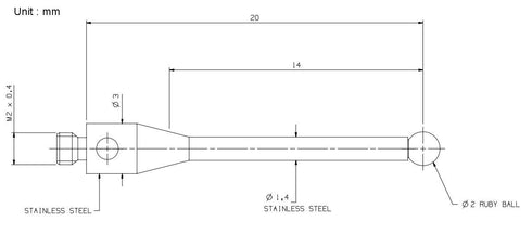 suxing CMM 2mm M2 20mm A-5000-3603 (H3603 M2*D2.0*L20.0) Touch Probe Stylus Ruby Ball Threaded Shank Long