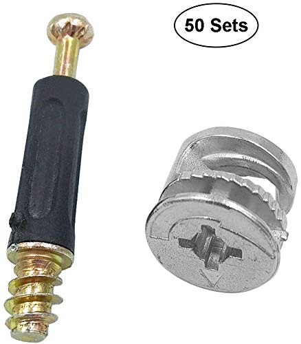 50 Sets Furniture Connecting Cam Lock Fittings with Dowel Cam Lock Connectors Furniture Fastener Screws Nut for Wardrobe and Cabinet