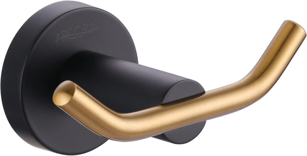 ARCORA Black and Gold Towel Hooks, SUS 304 Stainless Steel Double Wall Hooks for Bathroom, Heavy Duty Robe Hooks
