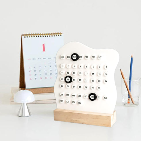 Mulaibdin Desktop Perpetual Calendar, Reusable Block Calendar for Desk, Modern Ring Date Calendar, Record Cute Decor
