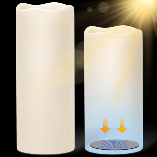 Solar Candles Outdoor Waterproof, Outdoor Candles with Sensor Timer Waterproof Flameless Candles,