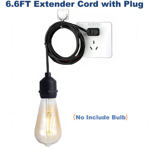 BUBYVV E26 6.6 Ft Light Socket Extender, with Plug and ON/Off Switch, Extension Cord for Pendant Lights, Outdoor String