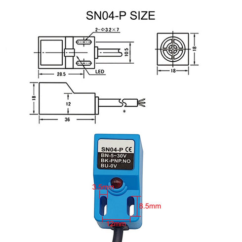 Square Inductive Proximity Sensor SN04-P Normally Open Detection Switch PNP NO with TL PL SN Bracket (Blue, 4 Pack)