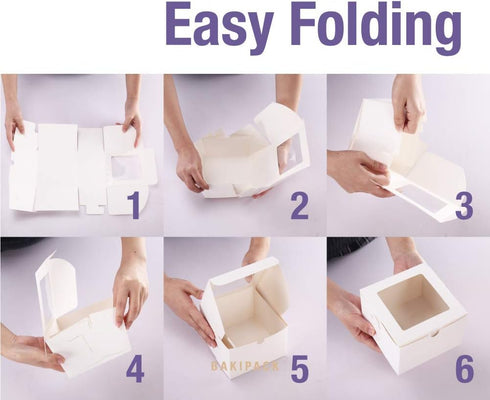 25 White Bakery Boxes with Window, 5x5x3.5 Inches, Dessert Boxes for Small Bakery, Cookies, Pastry, Party Favors