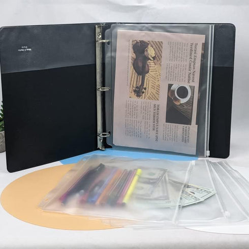YoeeJob 3 Holes Clear PVC Zipper Binder Pocket Insert Pages, Letter Size 8 1/2" x 11, 8 Packs