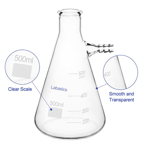 Glass Filtering Flask, 500 ml Heavy Wall Borosilicate, Bolt Neck with Tubulation