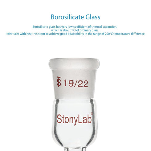 stonylab Glass Reducing Connecting Adapter, Borosilicate Glass 19/22 Outer to 14/20 Inner Joint