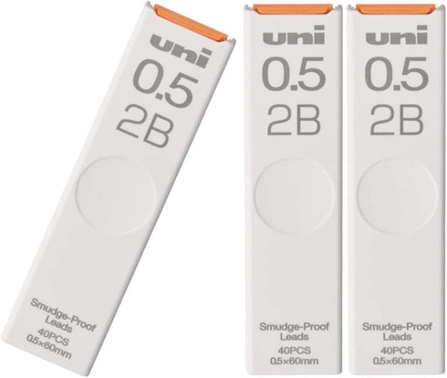 Uni Mechanical Pencil Core Lead Refill, Smudge-Proof 0.5 2B, 3 Packs, 120pcs with Kanji LOVE Sticker