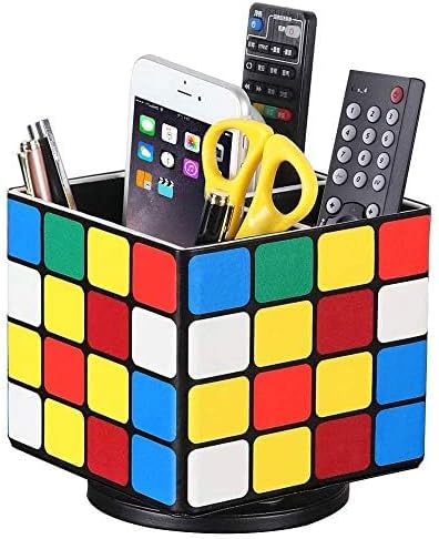 YAPISHI 360° Swivel Remote Control Holder, PU Leather Caddy for Table, Nightstand Organizer for Media Controllers and