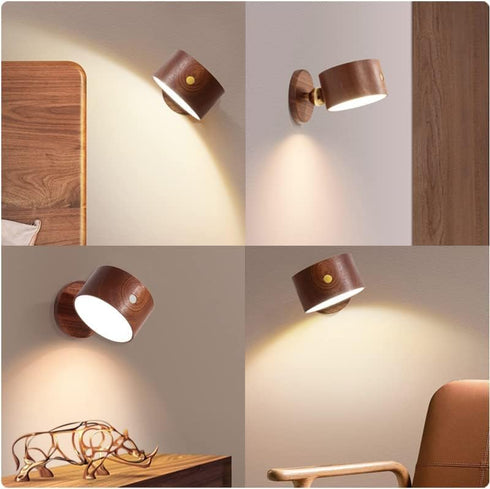 Generic Dimming Wooden Magnetic Wall Sconce,Wireless Led Wall Mounted Reading Lights USB Rechargeable Light Stepless